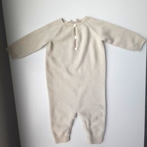 The Row Oatmeal 100% Cashmere Three Button Onzie For Newborn